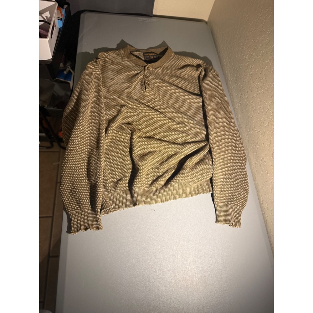 Woolrich John Rich and Bros Mens Henley Sweater‎ Tan Waffle Knit Vintage USA